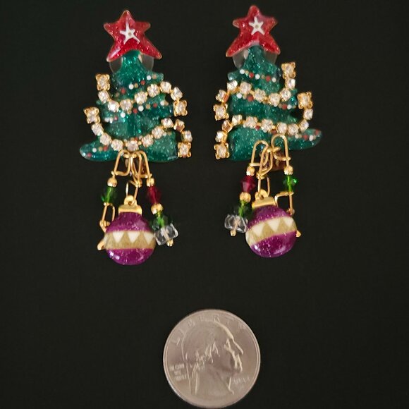 Vintage Lunch at the Ritz LATR Christmas Tree Earrings Post Backs - Picture 3 of 9